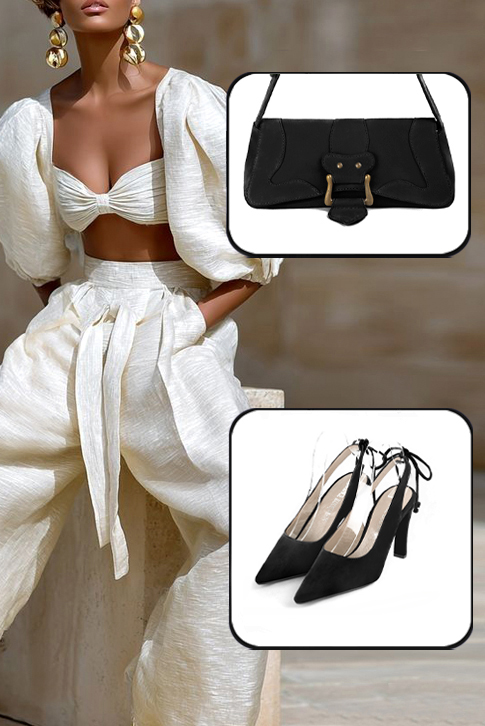 Dress slingback heels in matt black leather with high slim heels and pointed toe - Top view